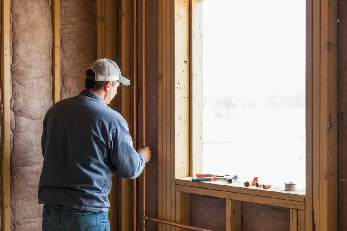 Licensed plumber running new copper supply lines in a Blue Bell home